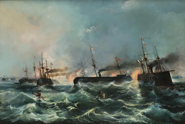 Framed Print : The Battle of Lissa on July 20, 1866. Creator: Serritelli, Giovanni (1818-1891) Framed Print : The Battle of Lissa on July 20, 1866. Creator: Serritelli, Giovanni (1818-1891)