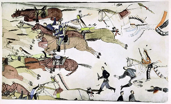 Battle of the Little Big Horn, Montana, USA, 25-26 June 1876, (c1900). Artist: Amos Bad Heart Buffalo