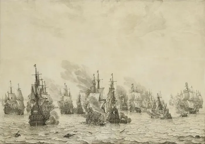 Framed Print : The Battle of Livorno (Leghorn), c.1659-c.1699. Creator: Willem van de Velde I Framed Print : The Battle of Livorno (Leghorn), c.1659-c.1699. Creator: Willem van de Velde I