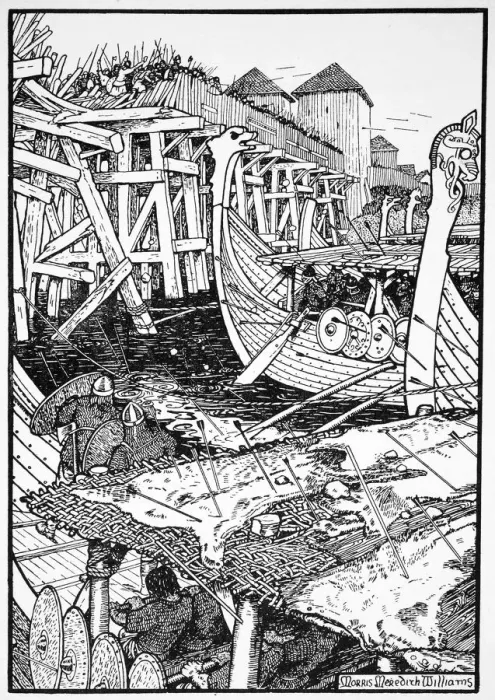 Framed Print : The Battle of London Bridge, 1014 (1913). Artist: Morris Meredith Williams Framed Print : The Battle of London Bridge, 1014 (1913). Artist: Morris Meredith Williams