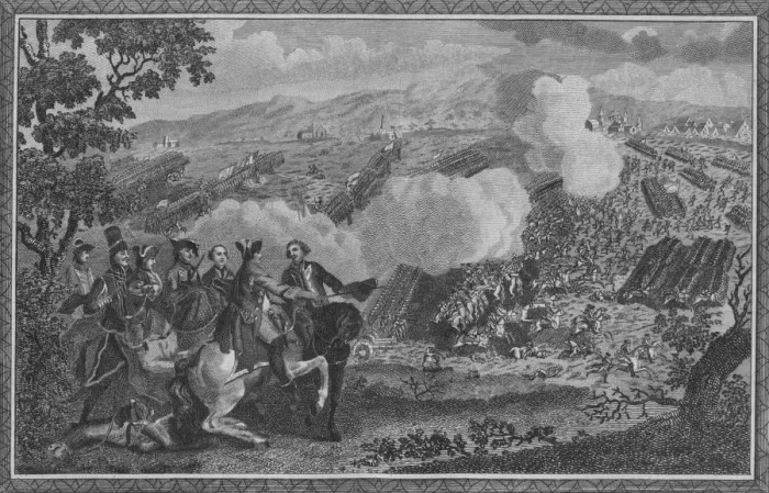 Framed Print : The Battle of Minden, or Thornhausen, in Westphalia... 1759, (1785). Creator: John Goldar Framed Print : The Battle of Minden, or Thornhausen, in Westphalia... 1759, (1785). Creator: John Goldar