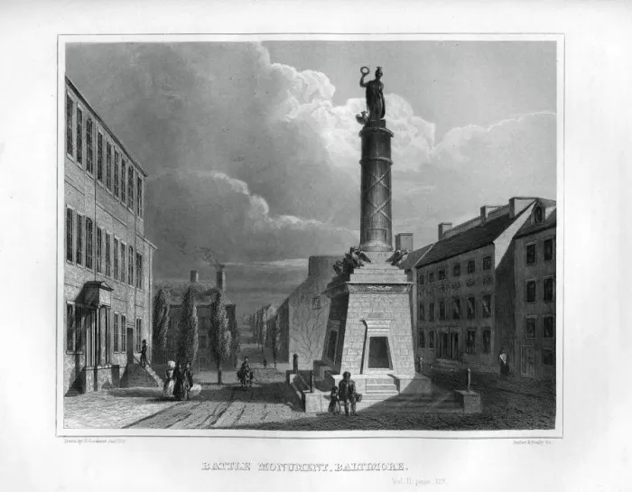 Framed Print : Battle Monument, Baltimore, Maryland, USA, 1855. Artist: Archer and Boilly Framed Print : Battle Monument, Baltimore, Maryland, USA, 1855. Artist: Archer and Boilly