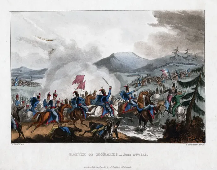 Framed Print : Battle of Morales, 1813 (1815). Artist: Thomas Sutherland Framed Print : Battle of Morales, 1813 (1815). Artist: Thomas Sutherland