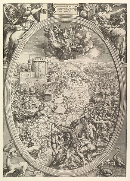 The Battle of Mühlberg with the army of Charles V crossing the Elbe River, 1551