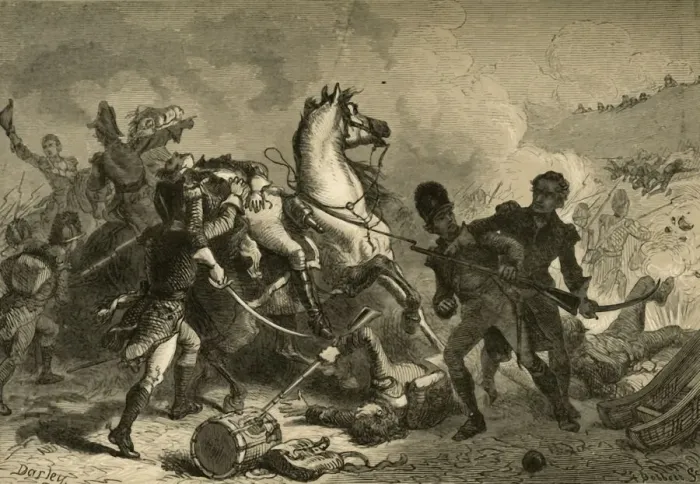Framed Print : Battle of New Orleans - Death of General Pakenham, (1878). Creator: Albert Bobbett Framed Print : Battle of New Orleans - Death of General Pakenham, (1878). Creator: Albert Bobbett