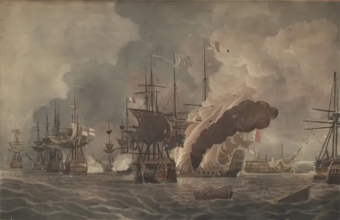 Framed Print : The Battle of the Nile, c. 1800. Artist: Edy, John William (1760-1820) Framed Print : The Battle of the Nile, c. 1800. Artist: Edy, John William (1760-1820)