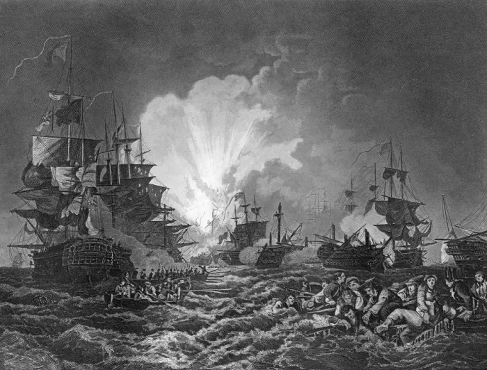 Framed Print : The Battle of the Nile, Egypt, 1 August 1798 (c1857). Artist: J Rogers Framed Print : The Battle of the Nile, Egypt, 1 August 1798 (c1857). Artist: J Rogers