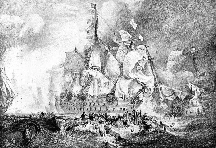 Framed Print : Battle off Cape Trafalgar, October 21, 1805--situation of Lord Nelson's Flagship The... 1891. Creator: JMW Turner. Battle off Cape Trafalgar, October 21, 1805--situation of Lord Nelson's Flagship The... 1891. Creator: JMW Turner Framed Print : Battle off Cape Trafalgar, October 21, 1805--situation of Lord Nelson's Flagship The... 1891. Creator: JMW Turner. Battle off Cape Trafalgar, October 21, 1805--situation of Lord Nelson's Flagship The... 1891. Creator: JMW Turner