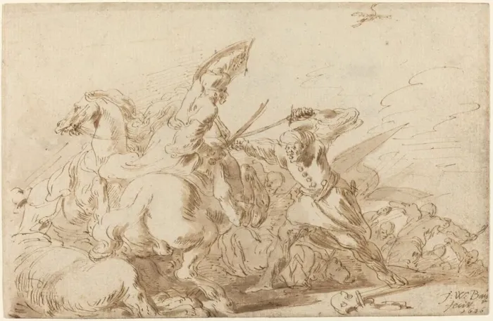 Framed Print : A Battle between Oriental Cavalry and Soldiers, 1636. Creator: Johann Wilhelm Baur Framed Print : A Battle between Oriental Cavalry and Soldiers, 1636. Creator: Johann Wilhelm Baur