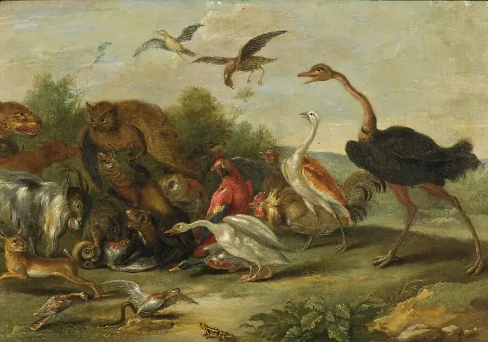 Framed Print : Battle between Owls and Quadrupeds. Creator: Jan van Kessel Framed Print : Battle between Owls and Quadrupeds. Creator: Jan van Kessel