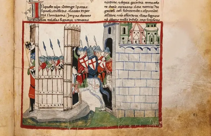 Framed Print : The Battle of Parma on 18 February 1248: The Guelphs attacks Frederick's II Vittoria camp, 1348. Creator: Anonymous Framed Print : The Battle of Parma on 18 February 1248: The Guelphs attacks Frederick's II Vittoria camp, 1348. Creator: Anonymous