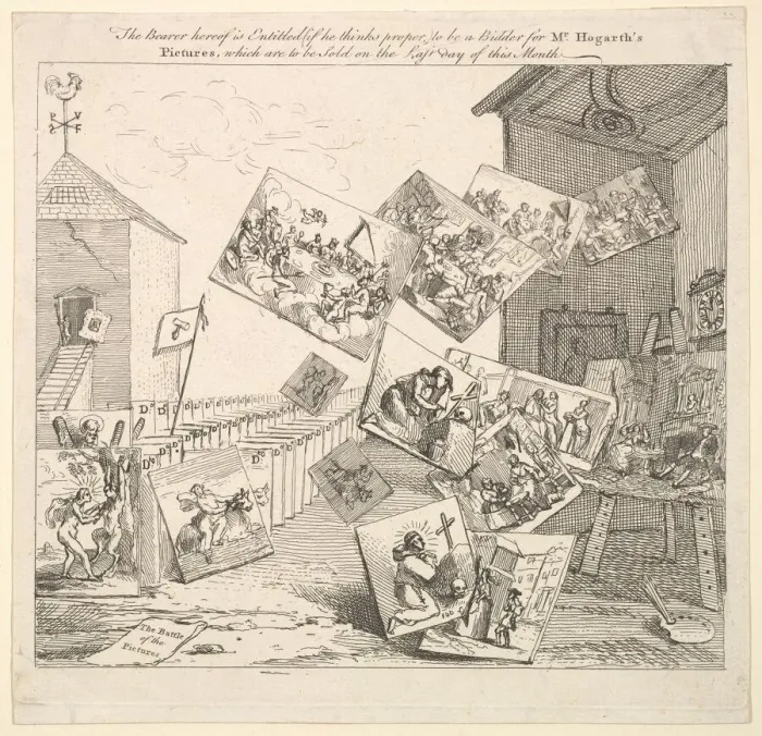 Framed Print : The Battle of the Pictures, 1745. Creator: William Hogarth Framed Print : The Battle of the Pictures, 1745. Creator: William Hogarth