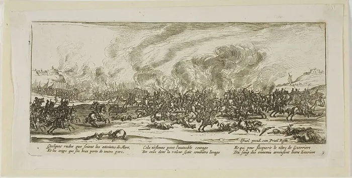 Framed Print : The Battle, plate three from The Large Miseries of War, n.d. Creator: Gerard van Schagen