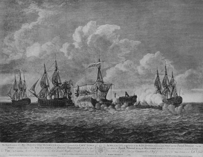 Framed Print : Battle of Providien, c1786. Artist: Dominic Serres Framed Print : Battle of Providien, c1786. Artist: Dominic Serres