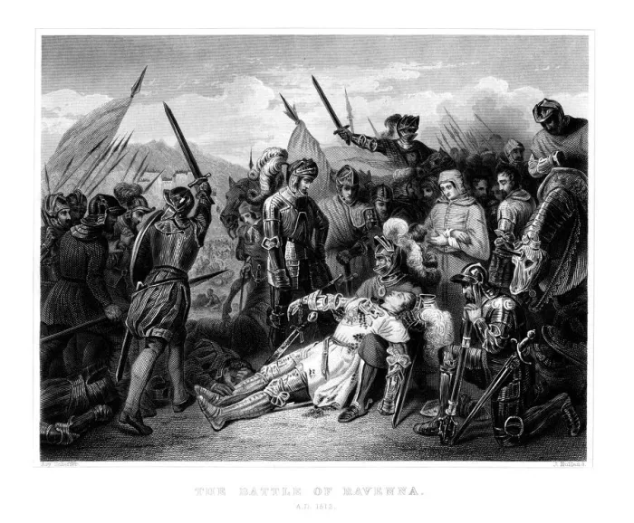 Framed Print : The Battle of Ravenna, 11 April 1512, (1875). Artist: W Hulland Framed Print : The Battle of Ravenna, 11 April 1512, (1875). Artist: W Hulland