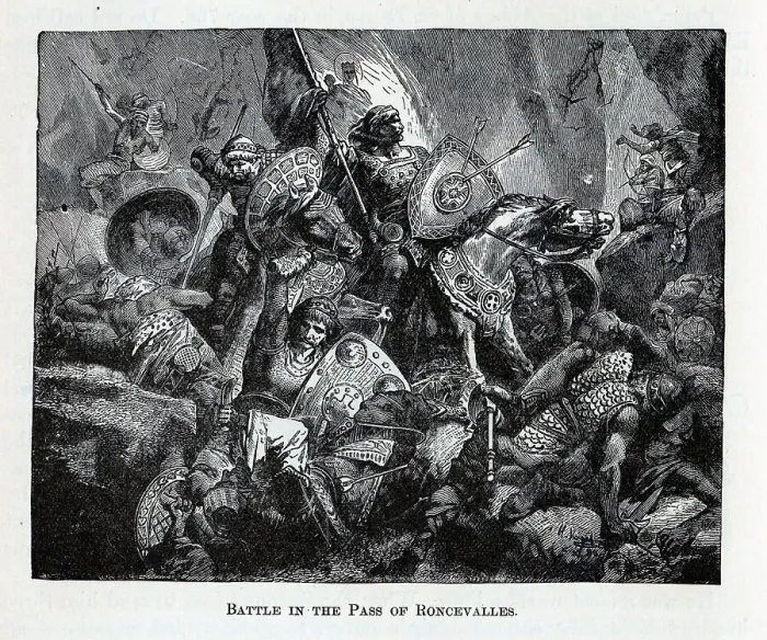 Framed Print : The Battle of Roncevaux Pass, 1882. Artist: Anonymous Framed Print : The Battle of Roncevaux Pass, 1882. Artist: Anonymous