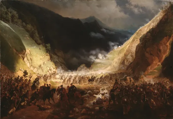 Framed Print : Battle of the Rothenthurm Pass, 1871. Artist: Willewalde, Gottfried (Bogdan Pavlovich) (1818-1903) Framed Print : Battle of the Rothenthurm Pass, 1871. Artist: Willewalde, Gottfried (Bogdan Pavlovich) (1818-1903)