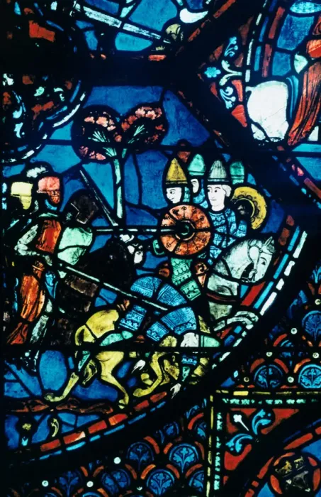 Framed Print : Battle of Sahagun, stained glass, Chartres Cathedral, c1225 Framed Print : Battle of Sahagun, stained glass, Chartres Cathedral, c1225