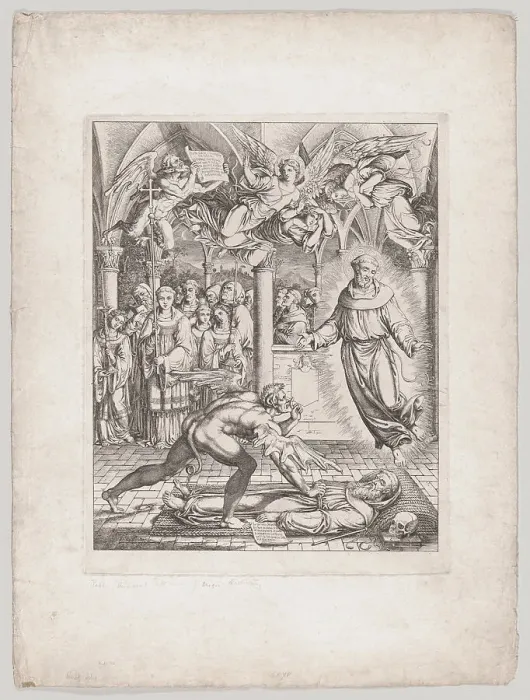 Framed Print : Battle of Satan with St. Francis for the Soul of the Monk Guido of Montefeltro, 1807-8. Creator: Joseph Anton Koch Framed Print : Battle of Satan with St. Francis for the Soul of the Monk Guido of Montefeltro, 1807-8. Creator: Joseph Anton Koch