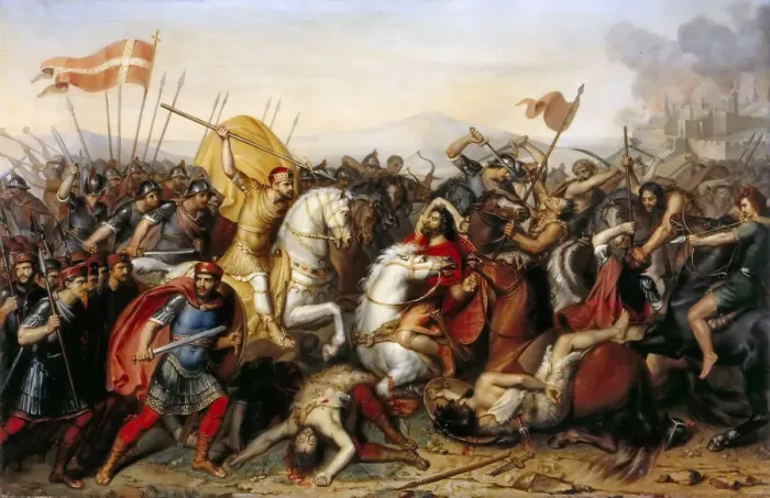 Framed Print : The Battle of Saucourt-en-Vimeu on 3 August 881. Artist: Dassy, Jean-Joseph (1791-1865) Framed Print : The Battle of Saucourt-en-Vimeu on 3 August 881. Artist: Dassy, Jean-Joseph (1791-1865)