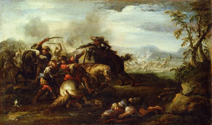 Framed Print : A Battle Scene, 17th century. Creator: Jacques Courtois Framed Print : A Battle Scene, 17th century. Creator: Jacques Courtois