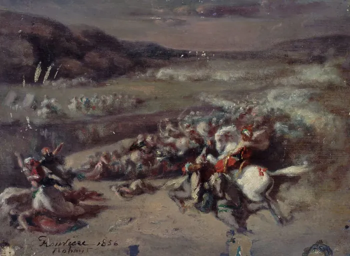 Framed Print : Battle scene, 1856. Creator: Philibert Rouviere Framed Print : Battle scene, 1856. Creator: Philibert Rouviere