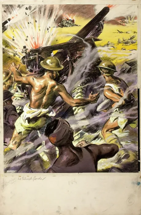 Framed Print : Battle scene, between 1939 and 1946. Creators: Central Office of Information, John Nunney Framed Print : Battle scene, between 1939 and 1946. Creators: Central Office of Information, John Nunney