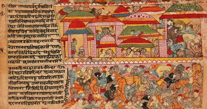 Framed Print : Battle Scene in a City, Folio from a Ramayana (Adventures of Rama), between c1600 and c1625. Creator: Unknown Framed Print : Battle Scene in a City, Folio from a Ramayana (Adventures of Rama), between c1600 and c1625. Creator: Unknown