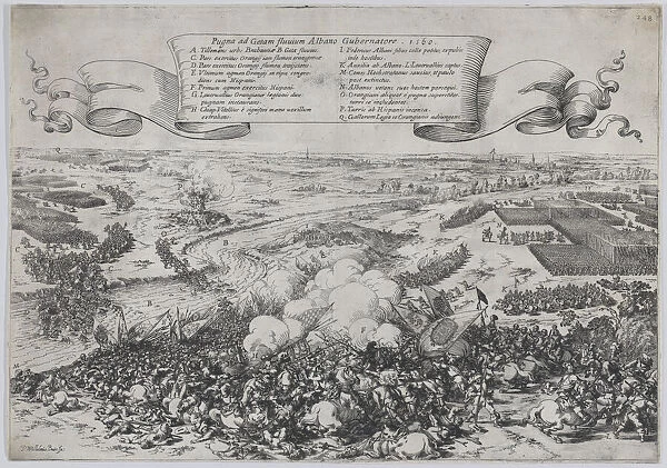 Battle scene: forces led by William of Orange crossing the Gete River to attack the Duke o... 1632. Creator: Johann Wilhelm Baur