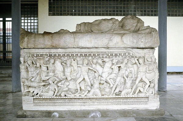 Battle scene from a sarcophagus, c300 BC