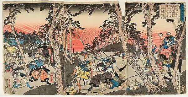 Battle scene in the sunset, 1843. Creator: Sadahide, Utagawa (1807-1873)