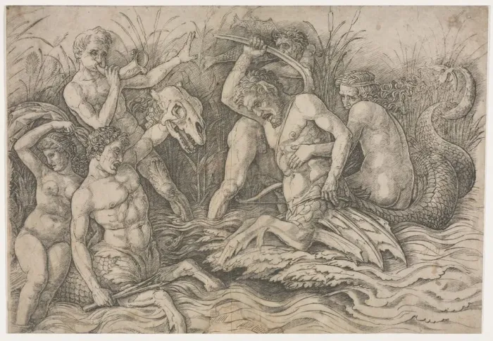 Framed Print : Battle of the Sea Gods - right portion, c. 1485-88. Creator: Andrea Mantegna (Italian, 1431-1506) Framed Print : Battle of the Sea Gods - right portion, c. 1485-88. Creator: Andrea Mantegna (Italian, 1431-1506)