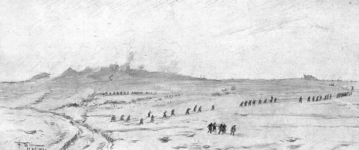 Framed Print : The Battle Seen by a Combatant; The advance of Alpine chasseurs to the right... 1917. Creator: F Elim Framed Print : The Battle Seen by a Combatant; The advance of Alpine chasseurs to the right... 1917. Creator: F Elim