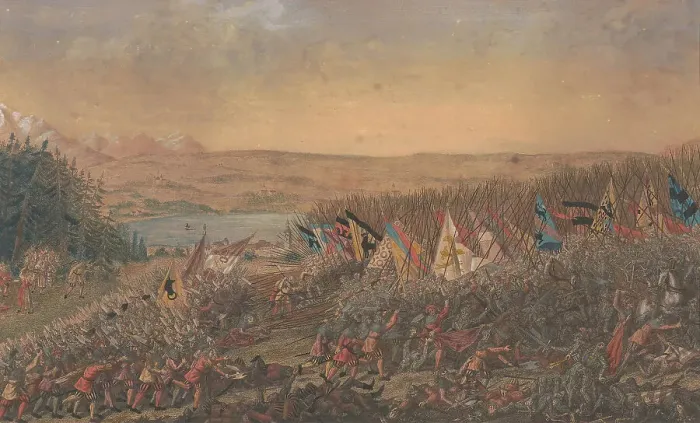 Framed Print : The Battle of Sempach on 9 July 1386, 17th century. Creator: Anonymous Framed Print : The Battle of Sempach on 9 July 1386, 17th century. Creator: Anonymous