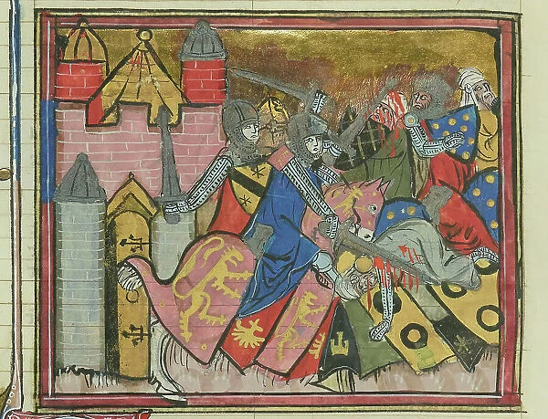 The Battle of Shaizar in 1111 (From 'Li rommans de Godefroy de Buillon et de Salehadin'), 1337. Creator: Maître de Fauvel (active 1314-1340). The Battle of Shaizar in 1111 (From 'Li rommans de Godefroy de Buillon et de Salehadin')