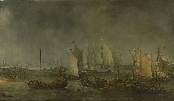 The Battle on the Slaak between the Dutch and Spanish Fleets during the Night of 12-13... 1633. Creator: Simon de Vlieger