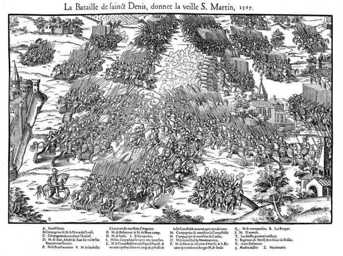 Framed Print : Battle of St Denis, French Religious Wars, 10 November 1567 (1570). Artist: Jacques Tortorel Framed Print : Battle of St Denis, French Religious Wars, 10 November 1567 (1570). Artist: Jacques Tortorel