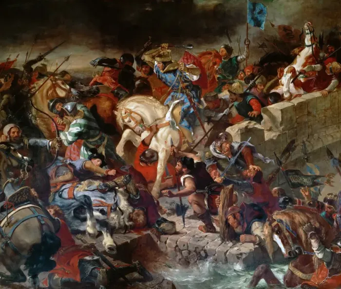 Framed Print : The Battle of Taillebourg, 21st July 1242. Artist: Delacroix, Eugene (1798-1863) Framed Print : The Battle of Taillebourg, 21st July 1242. Artist: Delacroix, Eugene (1798-1863)