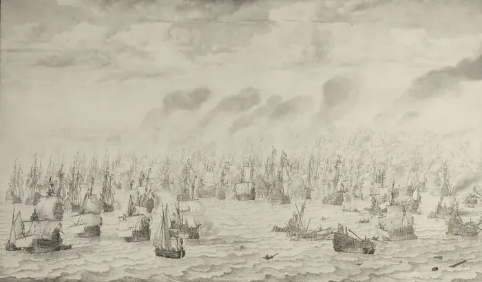 Framed Print : The Battle of Terheide, 1657. Creator: Willem van de Velde I Framed Print : The Battle of Terheide, 1657. Creator: Willem van de Velde I
