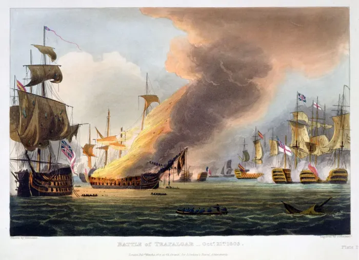 Framed Print : The Battle of Trafalgar, 21st October 1805 (1816). Artist: Thomas Sutherland