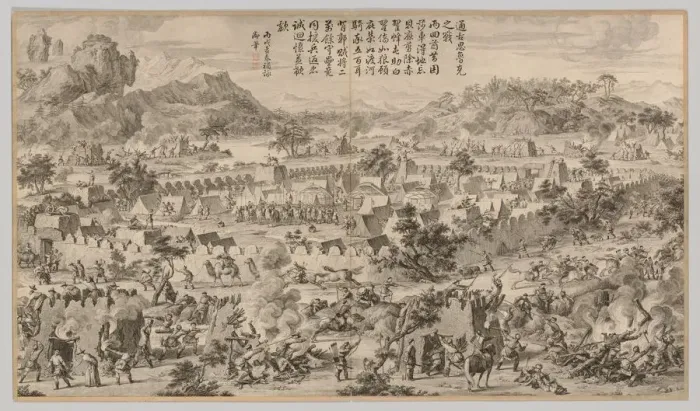 Framed Print : Battle at Tunggushi Luke: from Battle Scenes of the Quelling of the Rebellions... c