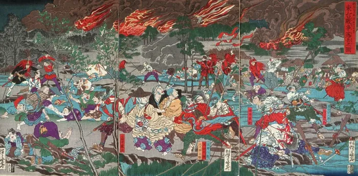Framed Print : The Battle of Ueno, 1874. Creator: Kawanabe Kyosai Framed Print : The Battle of Ueno, 1874. Creator: Kawanabe Kyosai