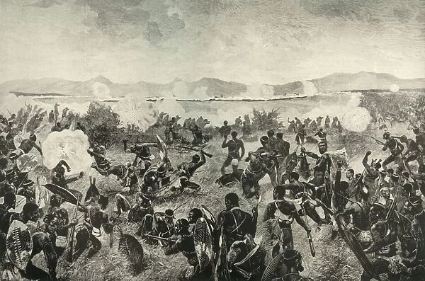 The Battle of Ulundi - Final Rush of the Zulus. The British Square in the Distance, 1900