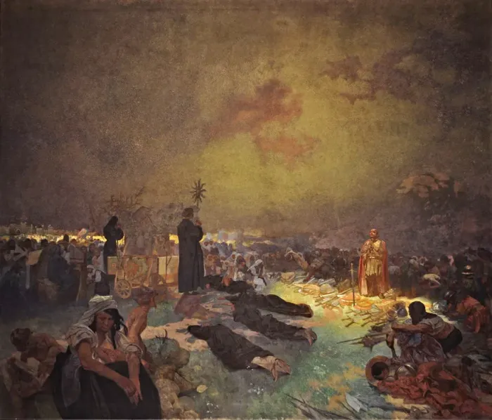 Framed Print : After the Battle of Vitkov Hill (The cycle The Slav Epic). Artist: Mucha, Alfons Marie (1860-1939) Framed Print : After the Battle of Vitkov Hill (The cycle The Slav Epic). Artist: Mucha, Alfons Marie (1860-1939)