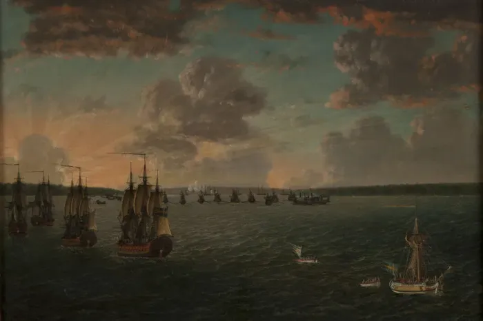 Framed Print : The Battle of Vyborg Bay on July 3, 1790, 1791. Creator: Schoultz, Johan Tietrich (1754-1807) Framed Print : The Battle of Vyborg Bay on July 3, 1790, 1791. Creator: Schoultz, Johan Tietrich (1754-1807)