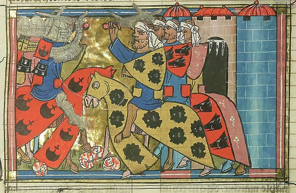 The Battle of Xerigordos in 1096 (From 'Li rommans de Godefroy de Buillon et de Salehadin'), 1337. Creator: Maître de Fauvel (active 1314-1340). The Battle of Xerigordos in 1096