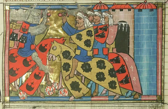 Framed Print : The Battle of Xerigordos in 1096 (From Li rommans de Godefroy de Buillon et de Salehadin'), 1337. Creator: Maître de Fauvel (active 1314-1340). The Battle of Xerigordos in 1096 Framed Print : The Battle of Xerigordos in 1096 (From Li rommans de Godefroy de Buillon et de Salehadin'), 1337. Creator: Maître de Fauvel (active 1314-1340). The Battle of Xerigordos in 1096