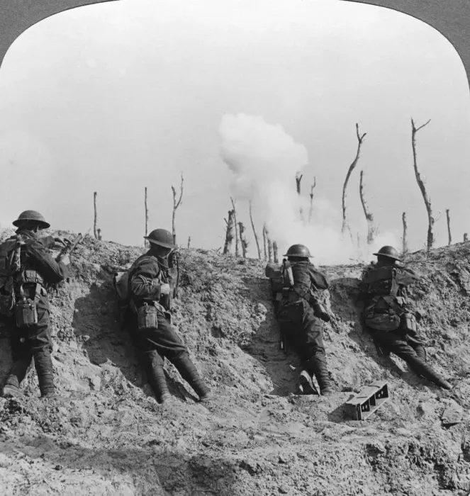 Framed Print : Battlefield scene, Passchendaele, Belgium, World War I, 1914-1918. Artist: Realistic Travels Publishers Framed Print : Battlefield scene, Passchendaele, Belgium, World War I, 1914-1918. Artist: Realistic Travels Publishers