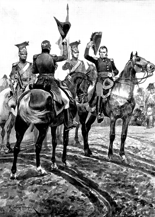 Framed Print : Battles of the British Army...Vimiero: arrival in the British Lines of General Kellermann... 1895. Creator: George Meisenbach Framed Print : Battles of the British Army...Vimiero: arrival in the British Lines of General Kellermann... 1895. Creator: George Meisenbach