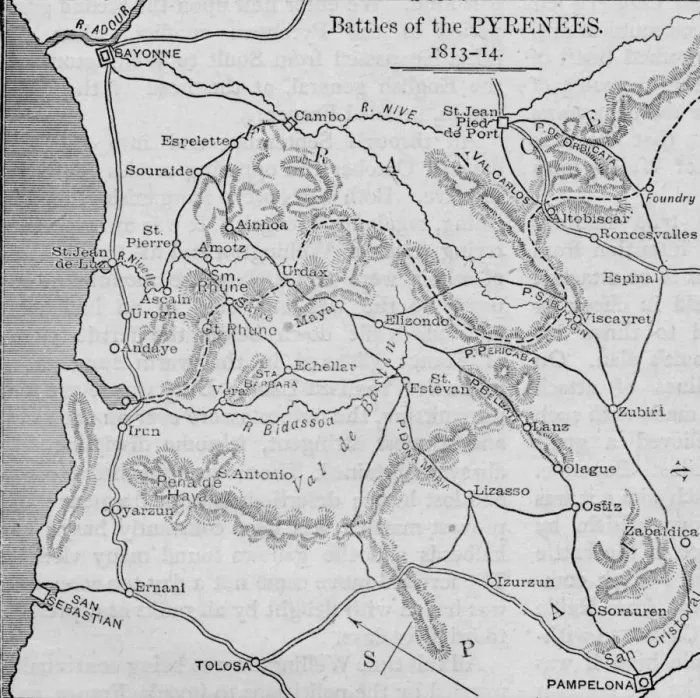 Framed Print : Battles of the Pyrenees: Sketch Map, 1902 Framed Print : Battles of the Pyrenees: Sketch Map, 1902